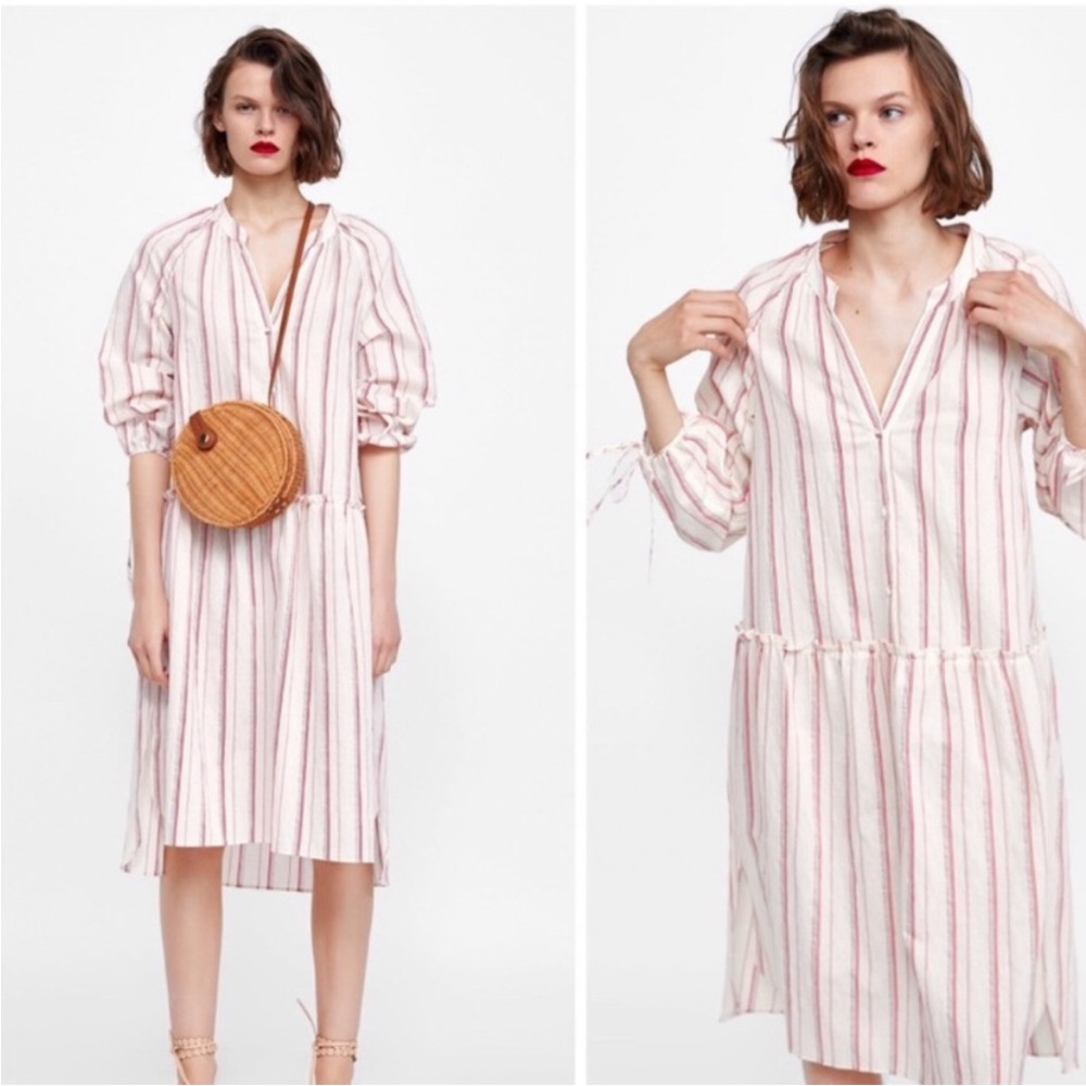 Zara premium denim collection drop waist striped dress size M